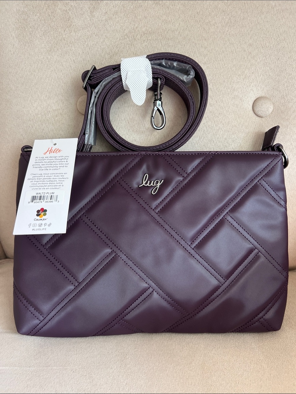 NWT Lug Waltz Satin Luxe Vegan Leather Crossbody Bag in Plum
